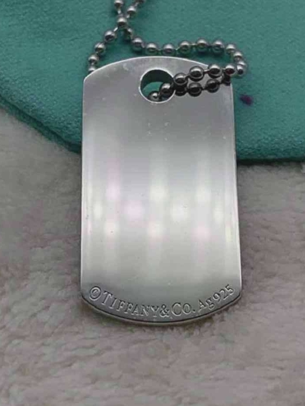 Tiffany & Co. Sterling Silver Dog Tag Pendant Necklace - Turquoise Pouch - Picture 4 of 9